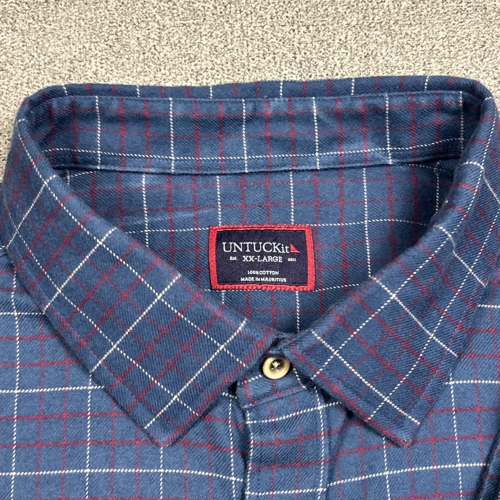 Untuckit Flannel Shirt Mens 2XL Blue Plaid Button Up Long Sleeve Casual Balar - Picture 3 of 9